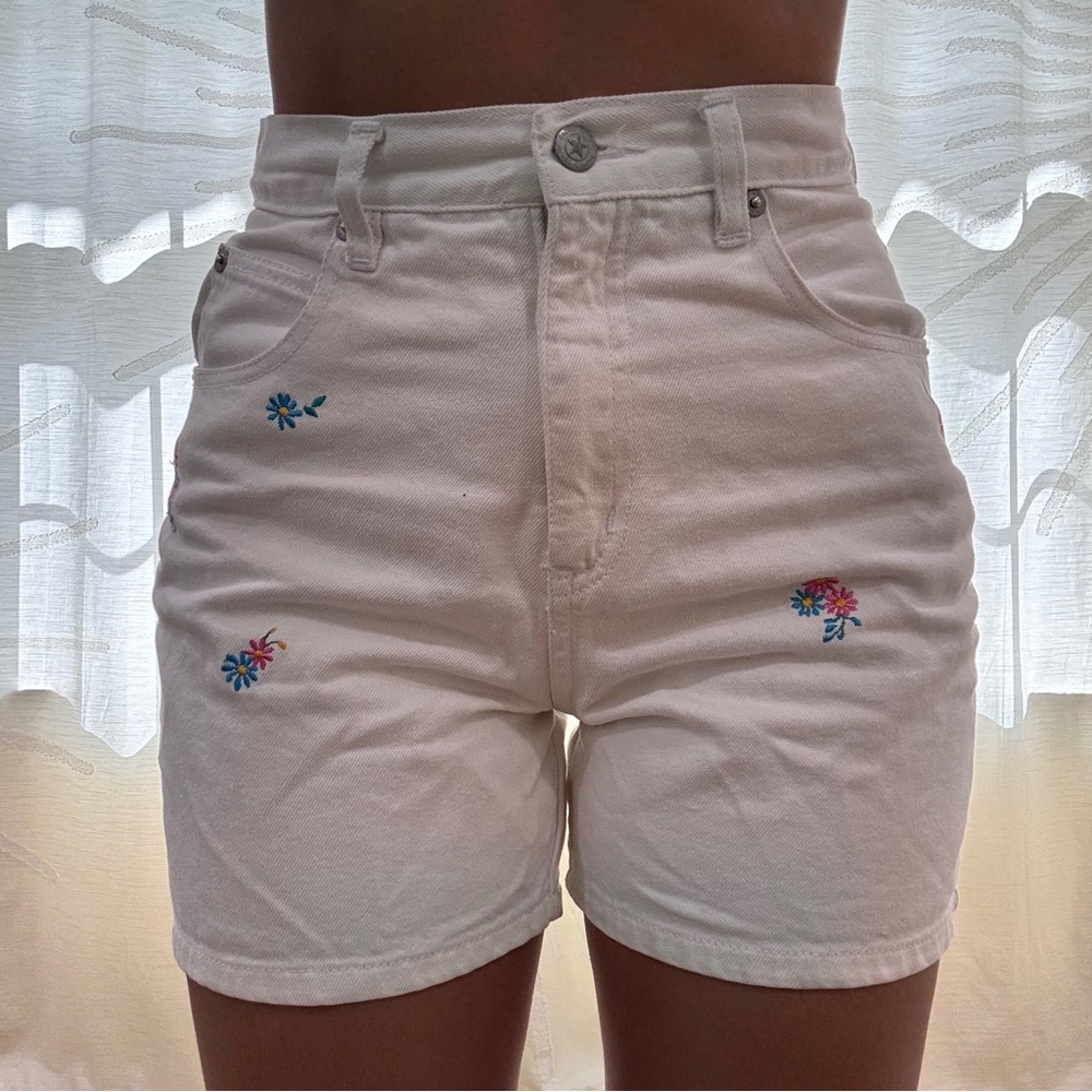 VINTAGE High Rise Faded Glory Floral White Shorts XS